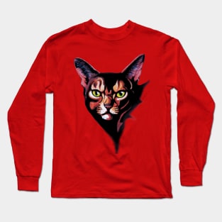 Cat Portrait Watercolor Art Paint Style Long Sleeve T-Shirt